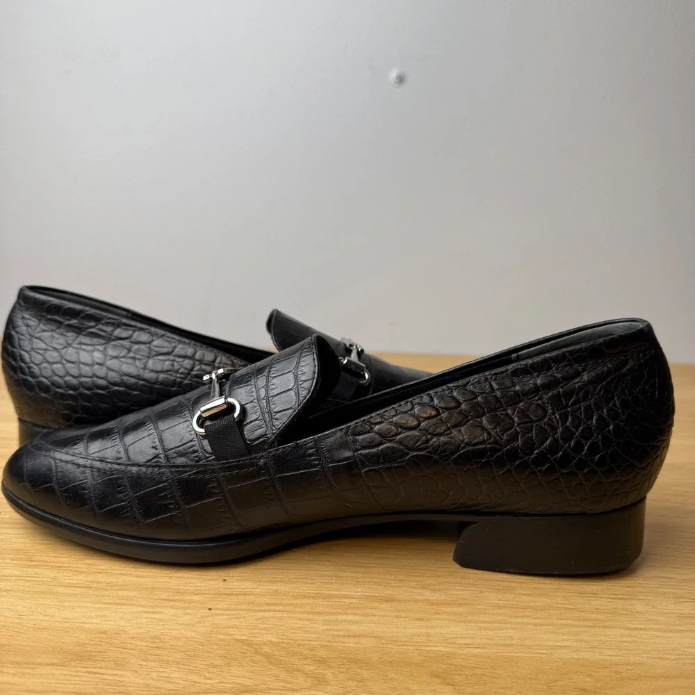 Munro Bit Loafer Harrison lll Women 9 Croc Embossed Leather Dark Academia Luxury